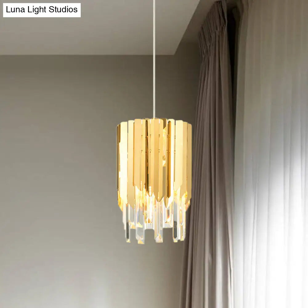 Gold Crystal Rectangle Hanging Light - Elegant Tiered Bulb Pendant Fixture