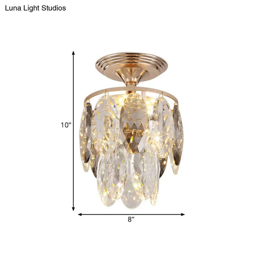 Modern Gold Crystal Leaf Chandelier - 3-Head Balcony Ceiling Lamp