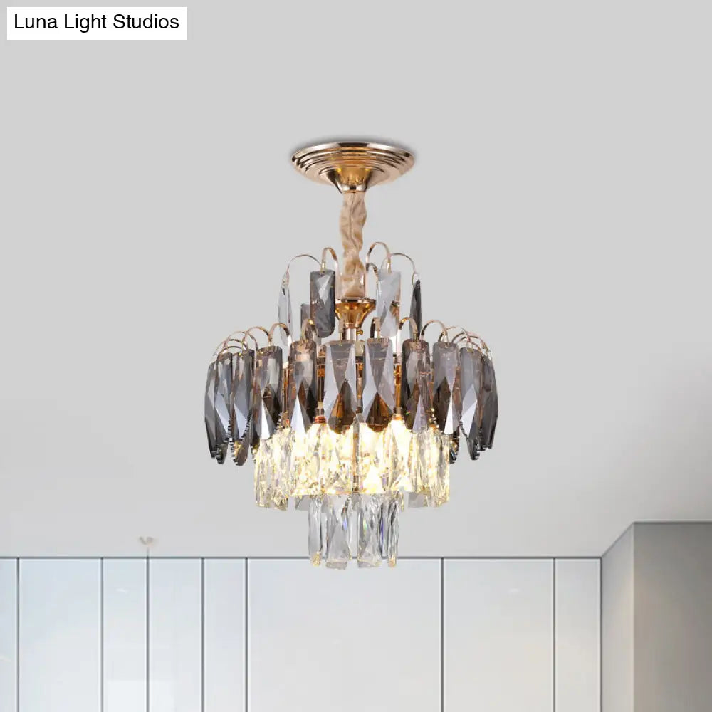 Gold Leaf Chandelier - Modern Crystal Suspension Lamp For Balcony Ceiling (3-Head) / B