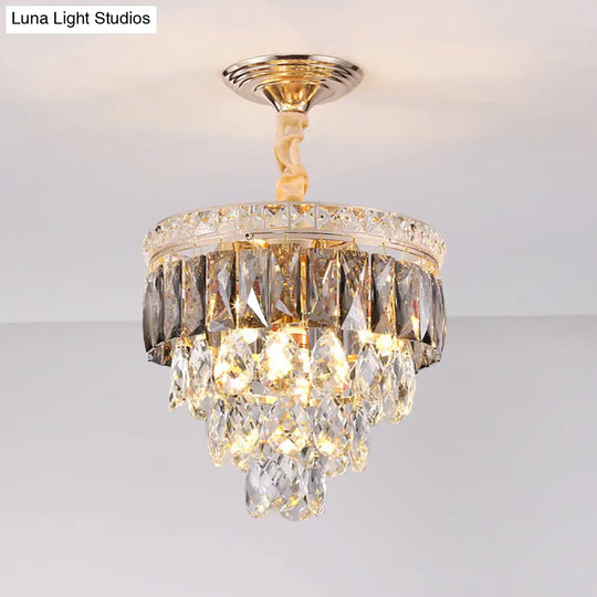 Gold Leaf Chandelier - Modern Crystal Suspension Lamp For Balcony Ceiling (3-Head)