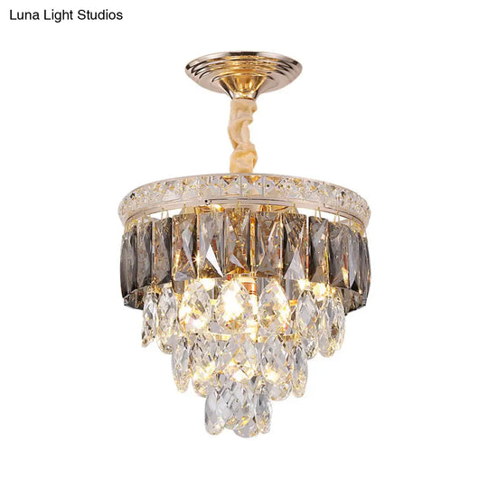 Modern Gold Crystal Leaf Chandelier - 3-Head Balcony Ceiling Lamp