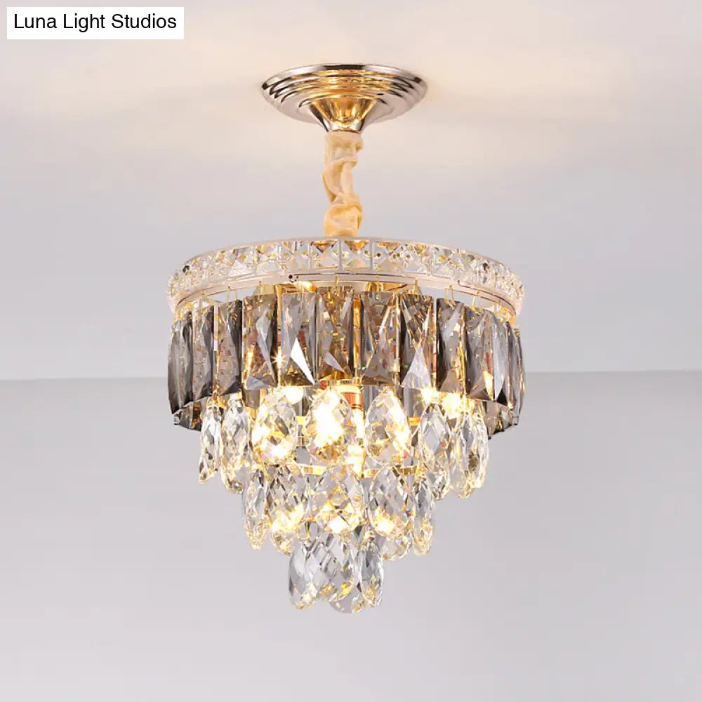 Modern Gold Crystal Leaf Chandelier - 3-Head Balcony Ceiling Lamp