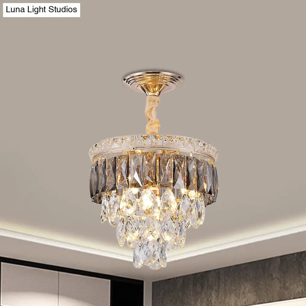 Gold Leaf Chandelier - Modern Crystal Suspension Lamp For Balcony Ceiling (3-Head) / A