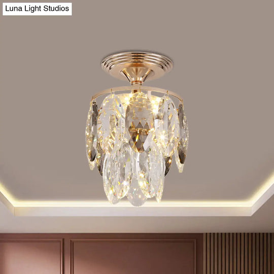 Modern Gold Crystal Leaf Chandelier - 3-Head Balcony Ceiling Lamp