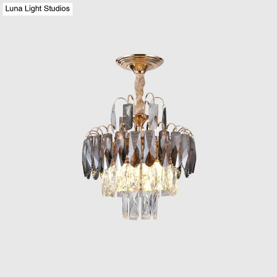 Modern Gold Crystal Leaf Chandelier - 3-Head Balcony Ceiling Lamp