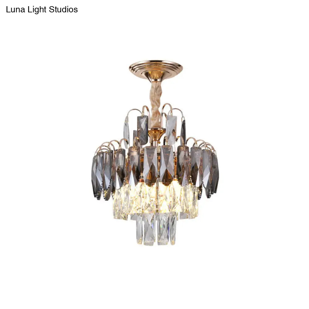 Gold Leaf Chandelier - Modern Crystal Suspension Lamp For Balcony Ceiling (3-Head)