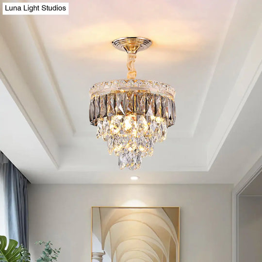 Modern Gold Crystal Leaf Chandelier - 3-Head Balcony Ceiling Lamp