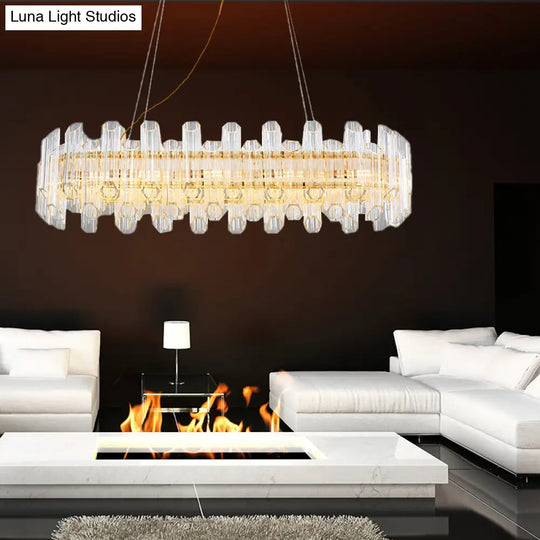 Modern Gold Linear Chandelier Light With Clear Crystal Led Pendants - Ideal For Living Room