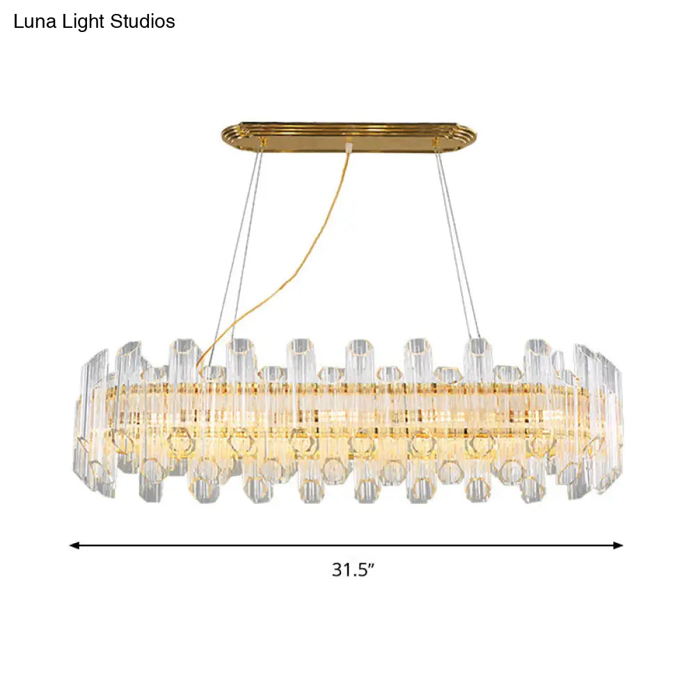 Modern Gold Linear Chandelier Light With Clear Crystal Led Pendants - Ideal For Living Room