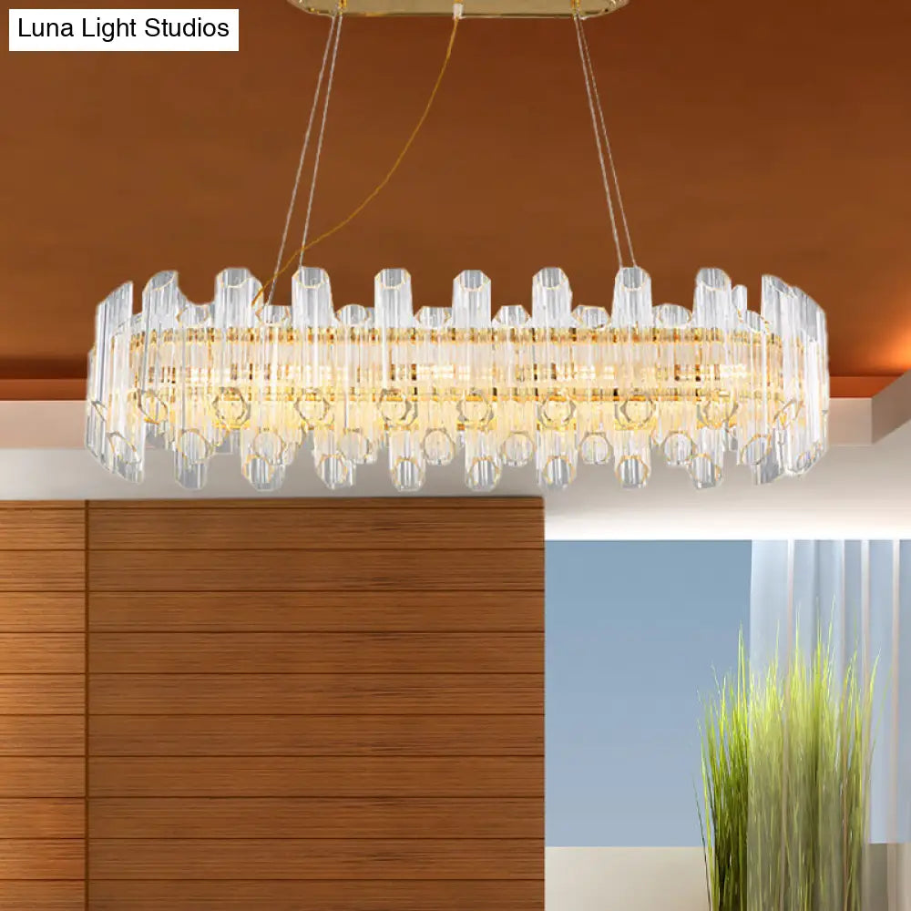 Modern Gold Linear Chandelier Light With Clear Crystal Led Pendants - Ideal For Living Room