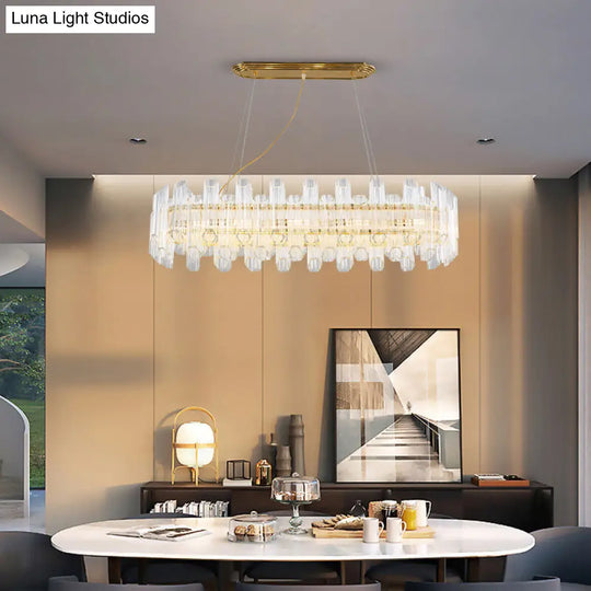 Modern Gold Linear Chandelier Light With Clear Crystal Led Pendants - Ideal For Living Room