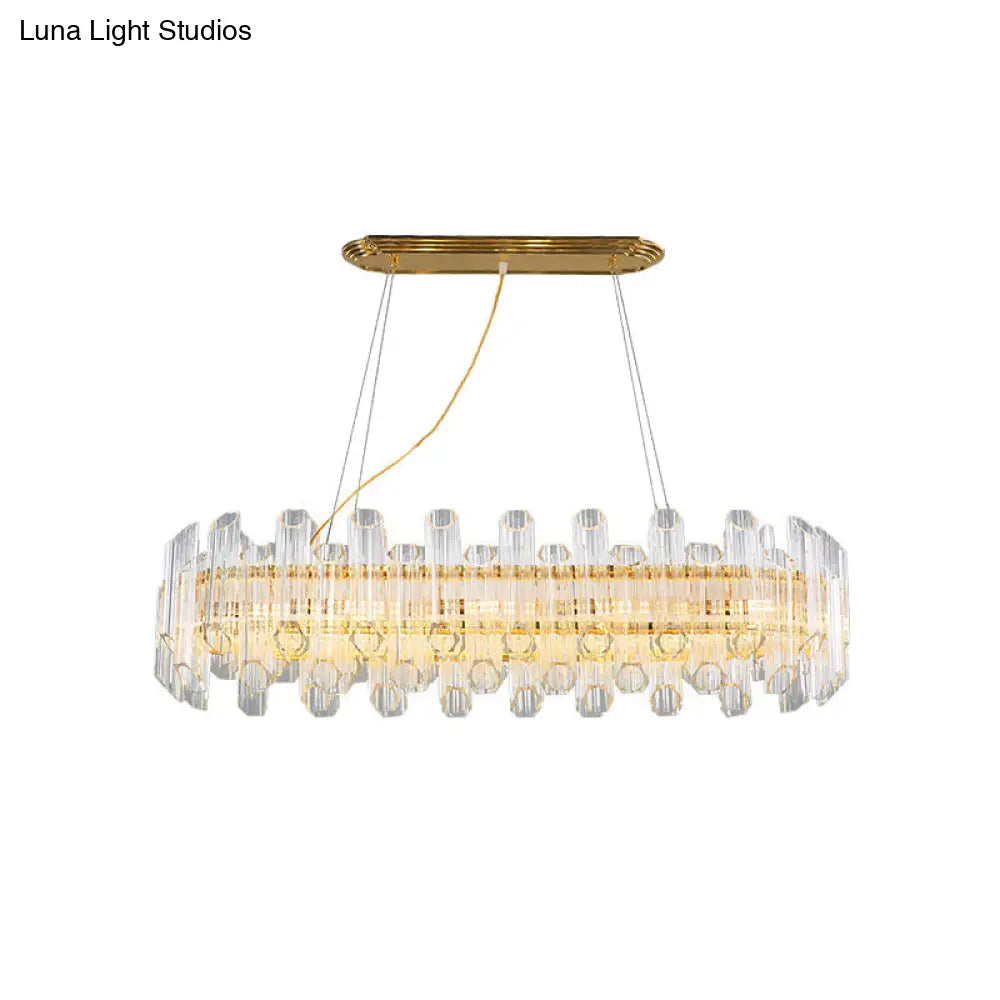 Modern Gold Linear Chandelier Light With Clear Crystal Led Pendants - Ideal For Living Room