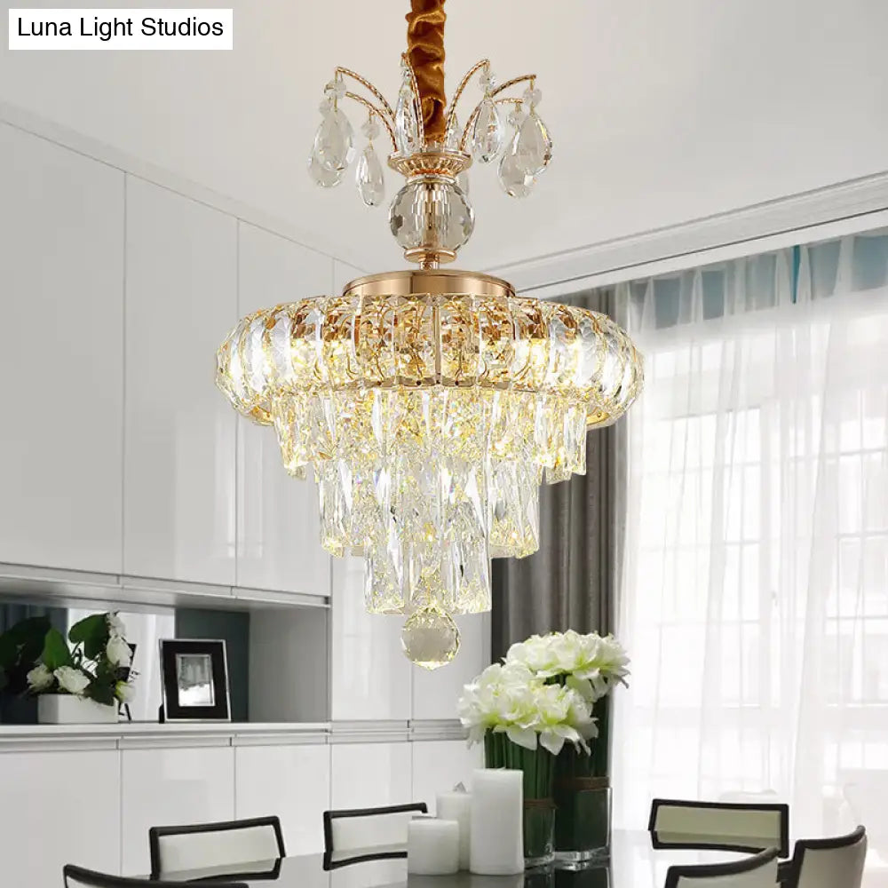 Modern Gold Crystal Led Chandelier Light Fixture For Dining Room - 12/18 Wide