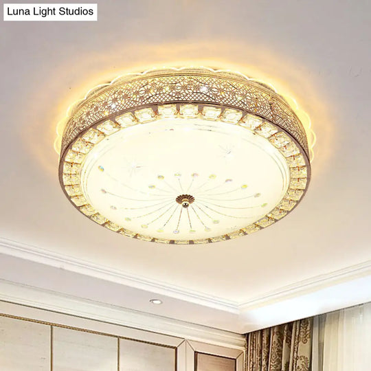 Modern Gold Crystal Led Flush Mount Ceiling Light Fixture - Contemporary Bowl Shape With Beveled