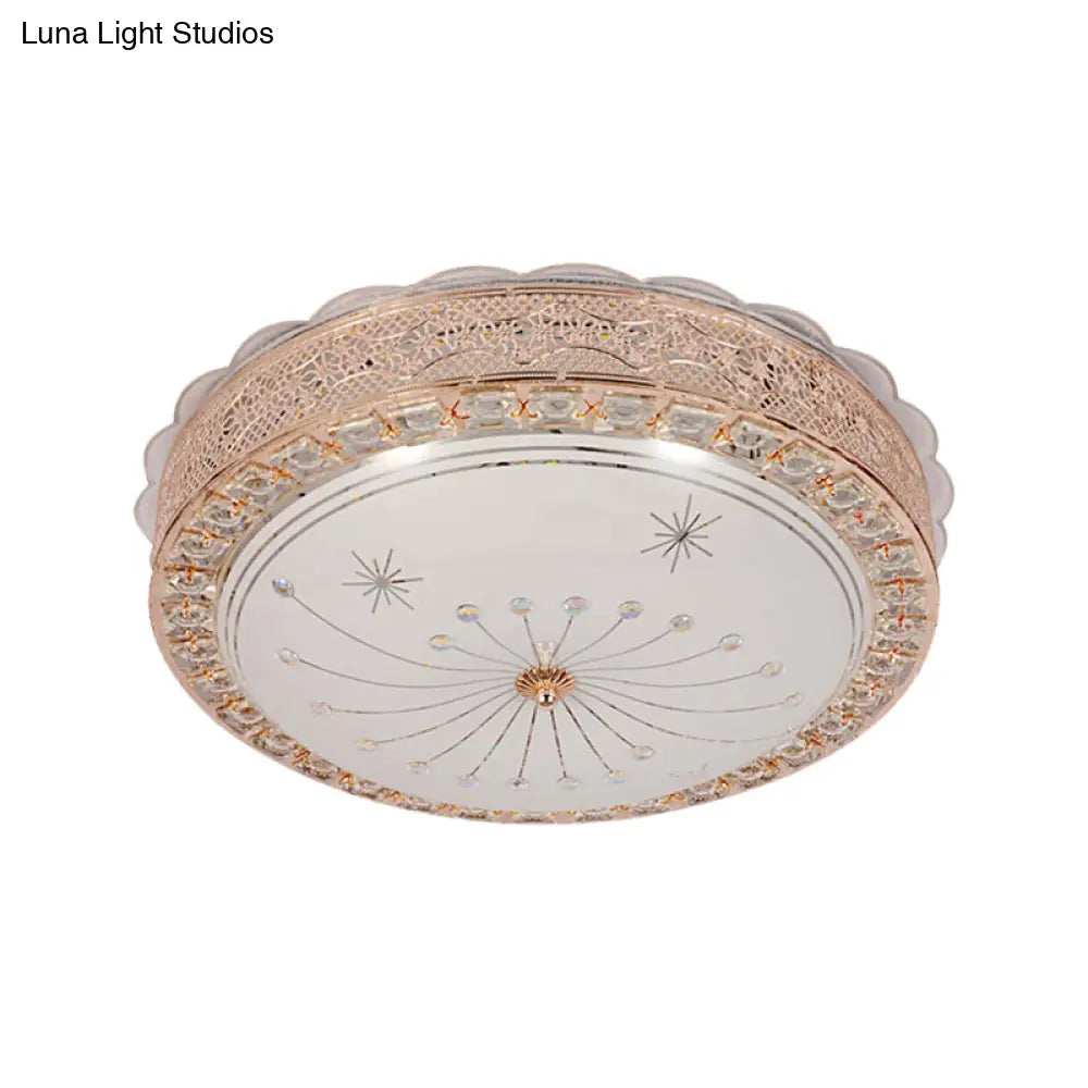 Modern Gold Crystal Led Flush Mount Ceiling Light Fixture - Contemporary Bowl Shape With Beveled