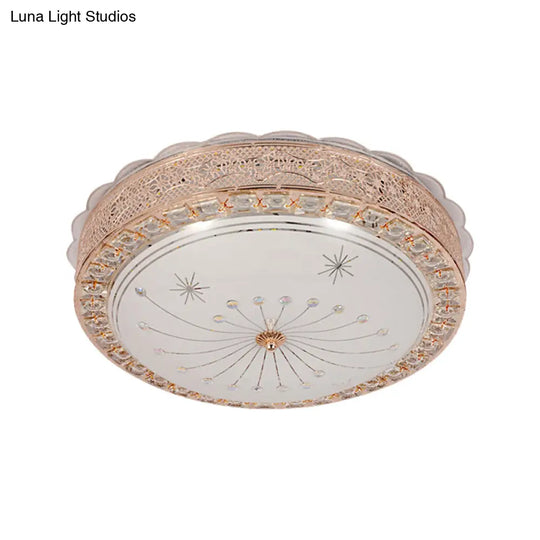 Modern Gold Crystal Led Flush Mount Ceiling Light Fixture - Contemporary Bowl Shape With Beveled