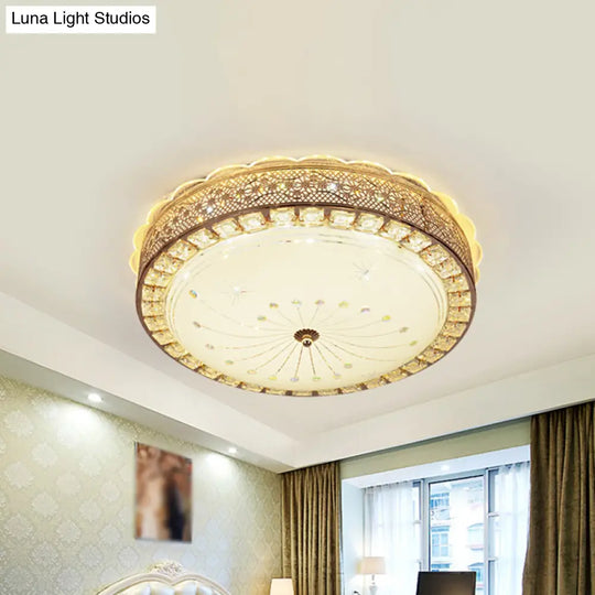 Modern Gold Crystal Led Flush Mount Ceiling Light Fixture - Contemporary Bowl Shape With Beveled