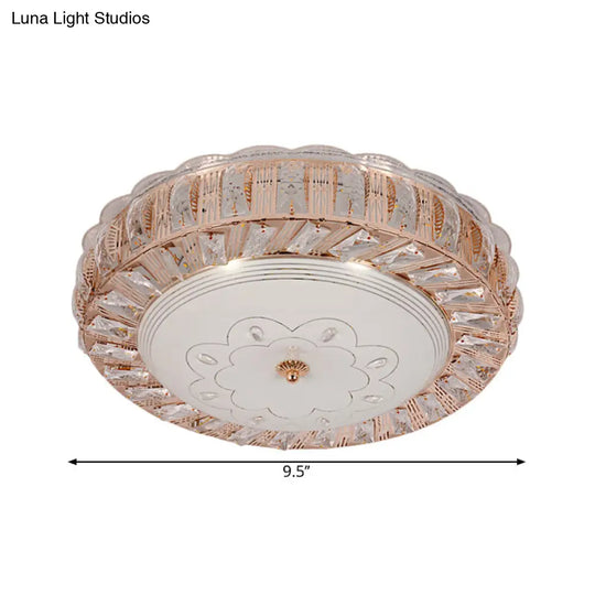 Modern Gold Crystal Led Flush Mount Ceiling Light Fixture - Contemporary Bowl Shape With Beveled