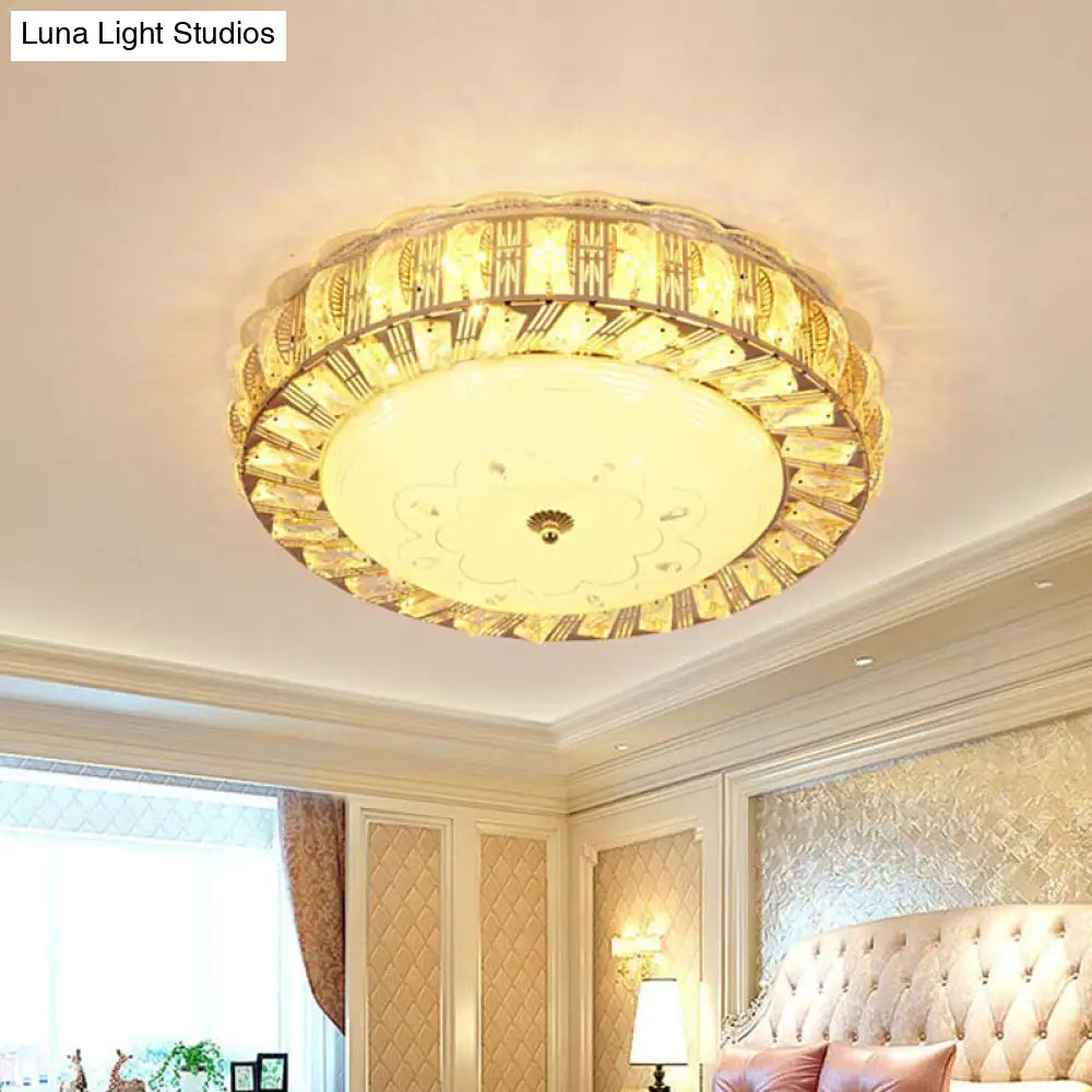 Modern Gold Crystal Led Flush Mount Ceiling Light Fixture - Contemporary Bowl Shape With Beveled