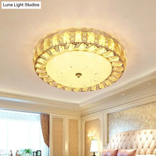 Modern Gold Crystal Led Flush Mount Ceiling Light Fixture - Contemporary Bowl Shape With Beveled