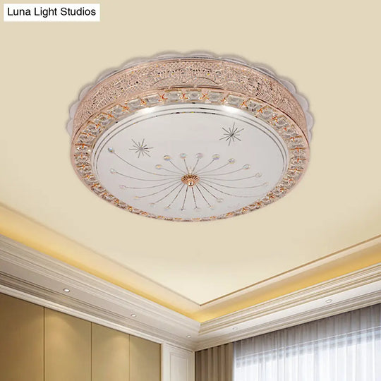 Modern Gold Crystal Led Flush Mount Ceiling Light Fixture - Contemporary Bowl Shape With Beveled