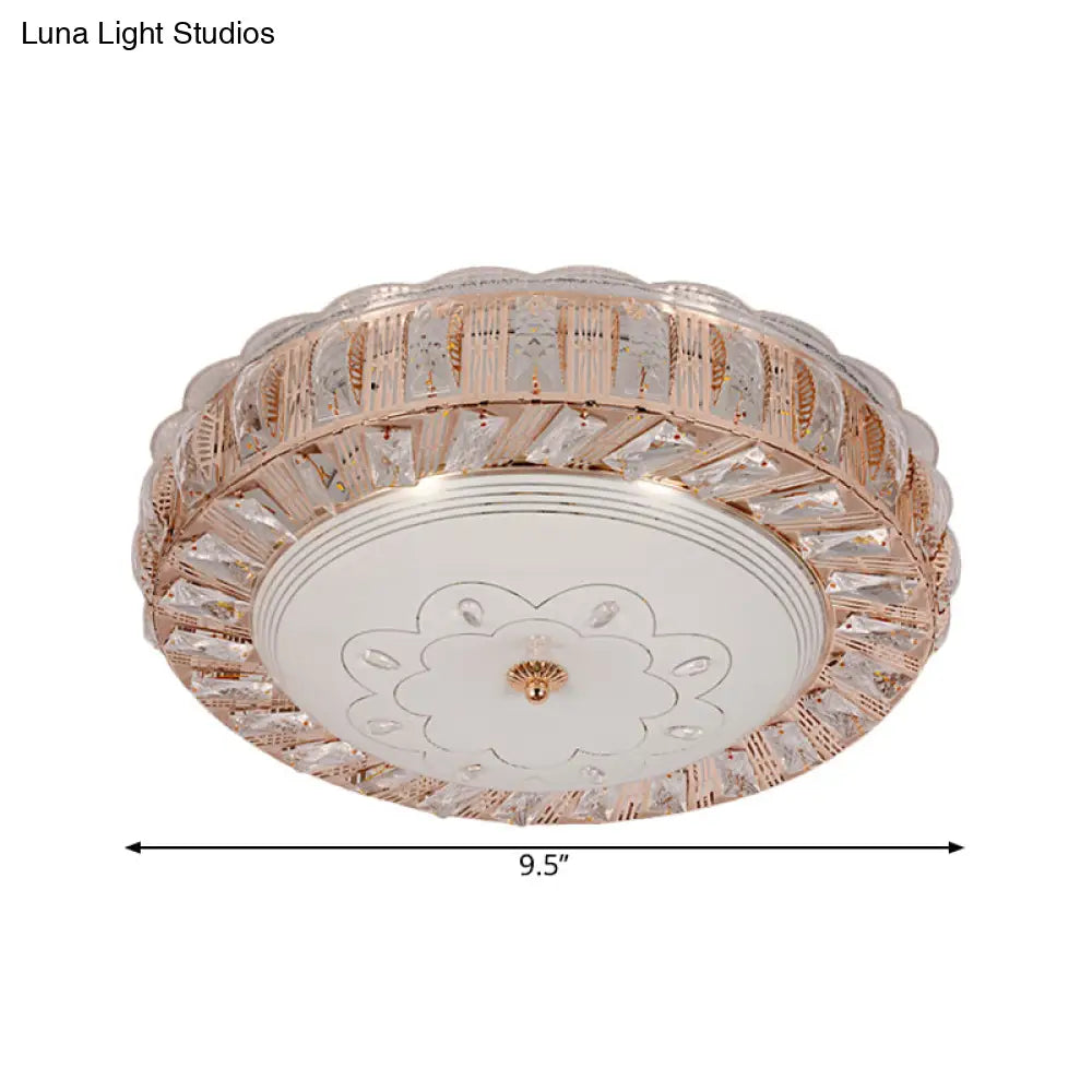 Modern Gold Crystal Led Flush Mount Ceiling Light Fixture - Contemporary Bowl Shape With Beveled