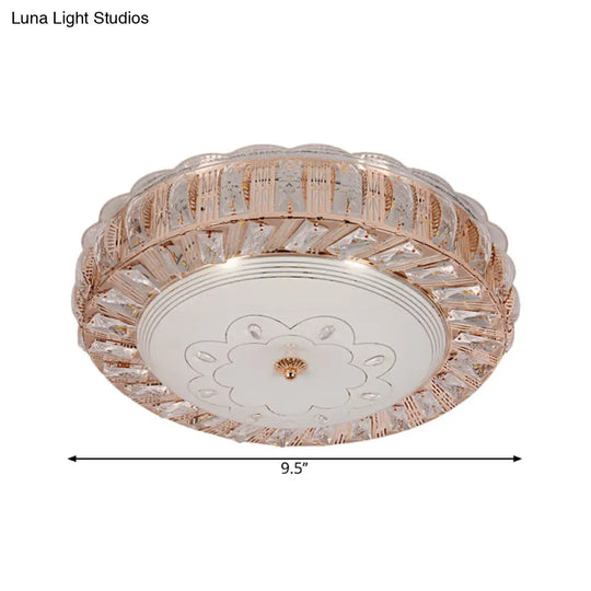 Modern Gold Crystal Led Flush Mount Ceiling Light Fixture - Contemporary Bowl Shape With Beveled