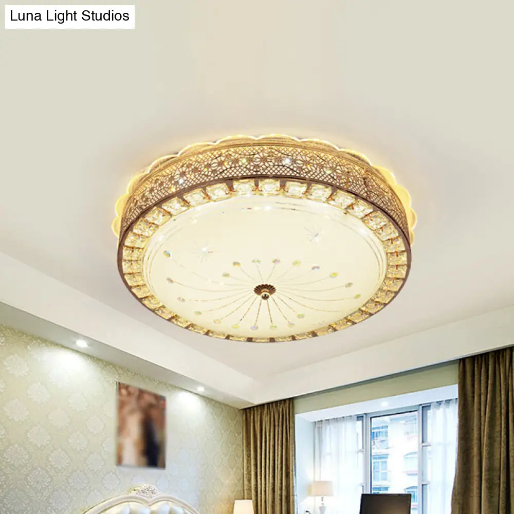 Modern Gold Crystal Led Flush Mount Ceiling Light Fixture - Contemporary Bowl Shape With Beveled