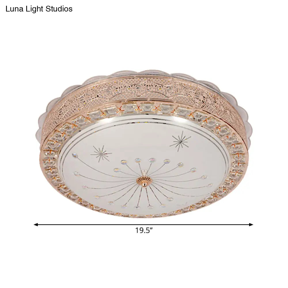 Modern Gold Crystal Led Flush Mount Ceiling Light Fixture - Contemporary Bowl Shape With Beveled