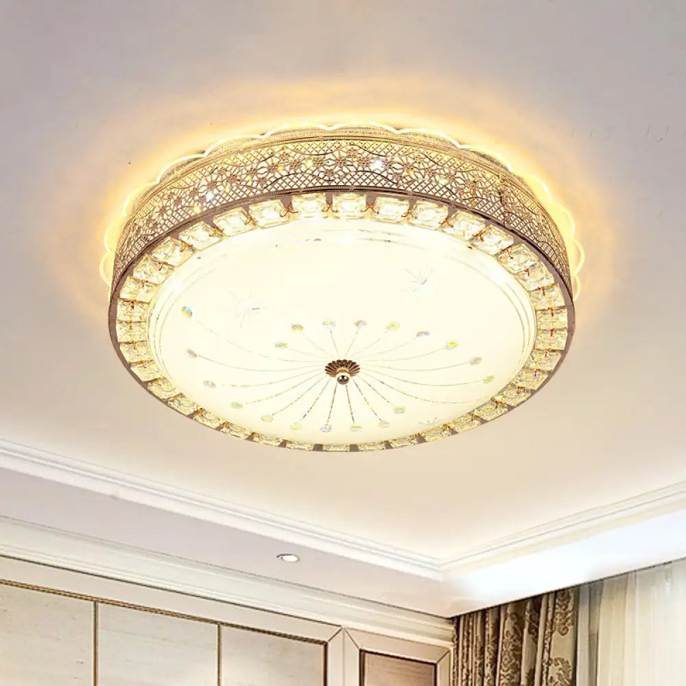 Modern Gold Crystal Led Flush Mount Ceiling Light Fixture - Contemporary Bowl Shape With Beveled