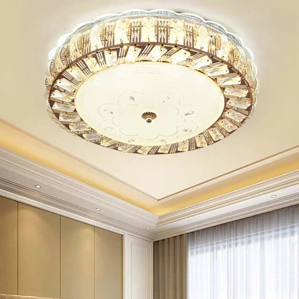 Modern Gold Crystal Led Flush Mount Ceiling Light Fixture - Contemporary Bowl Shape With Beveled