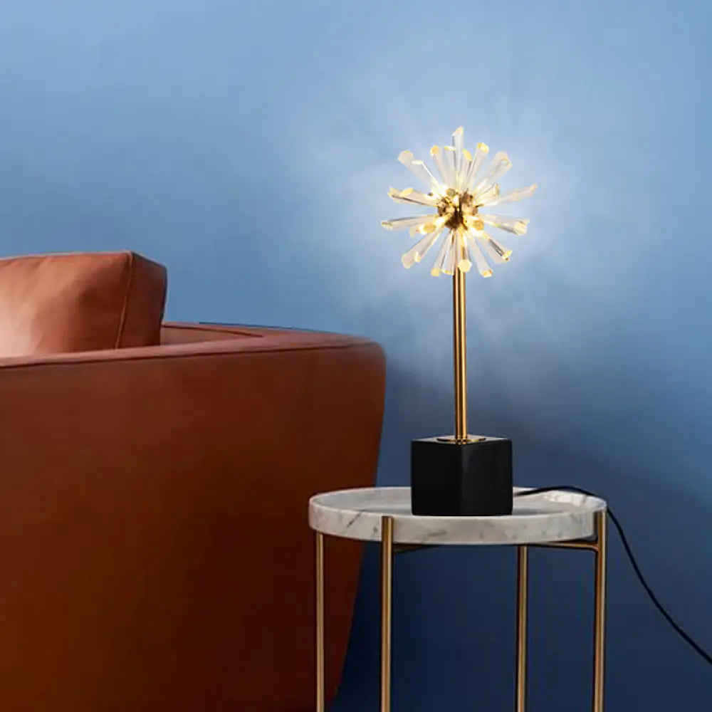 Modern Gold Crystal Nightstand Lamp With Marble Base - 6 Head Stamen Task Light