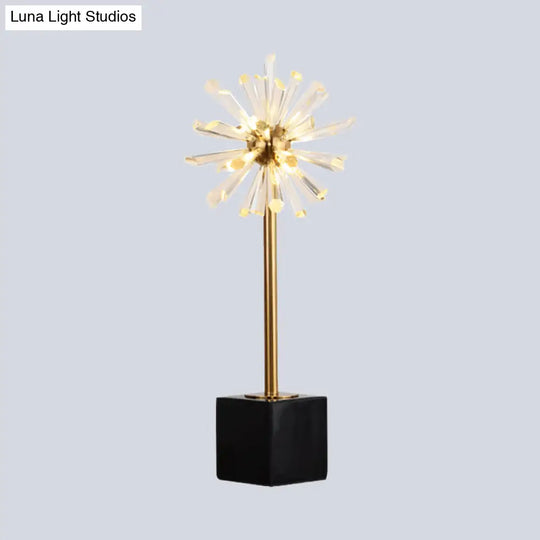 Modern Gold Crystal Nightstand Lamp With Marble Base - 6 Head Stamen Task Light