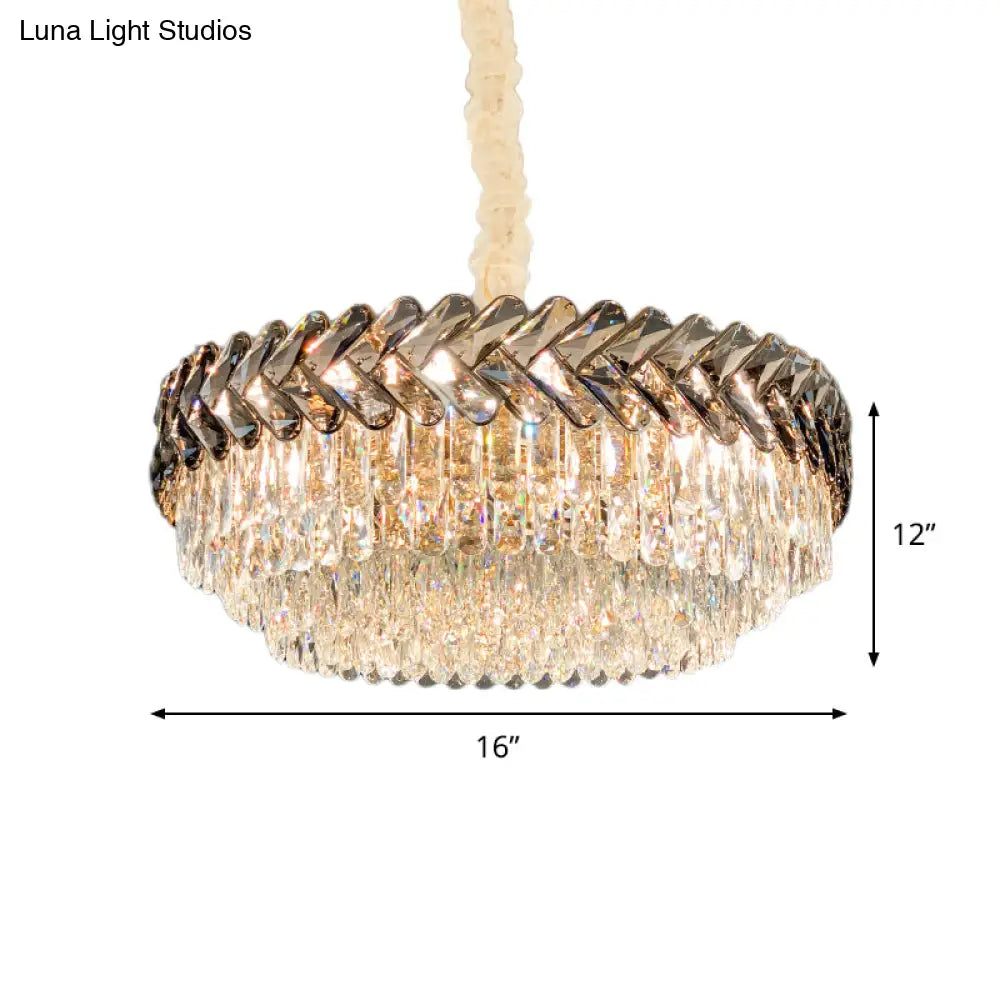 Modern Gold Crystal Pendant Chandelier - 3 Tiers 5-Light Living Room Hanging Lamp Kit