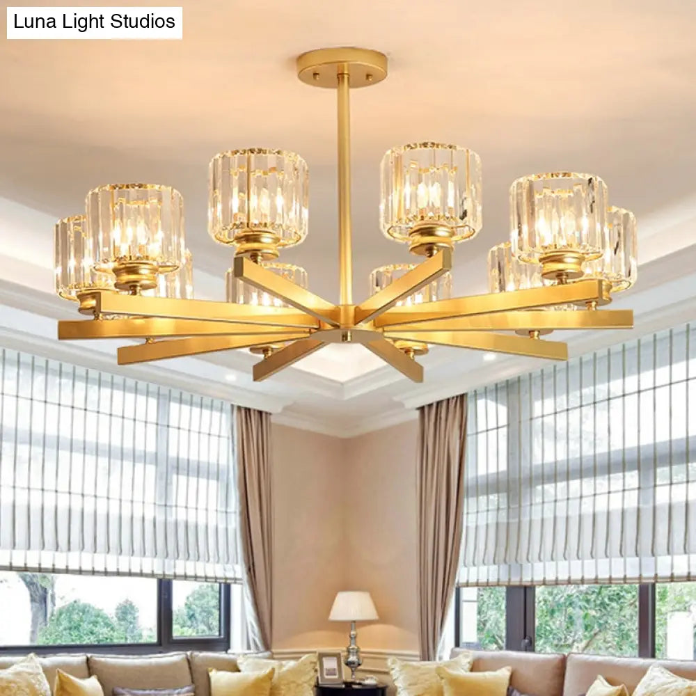 Modern Gold Crystal Pendant Chandelier Light - 3/6/10 Heads Cylindrical Design