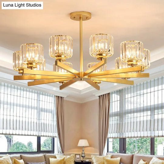 Modern Gold Crystal Pendant Chandelier Light - 3/6/10 Heads Cylindrical Design