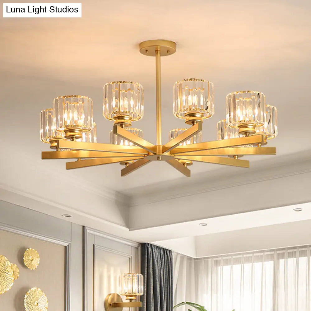 Modern Gold Crystal Chandelier Pendant Light - 3/6/10 Heads Cylindrical Design