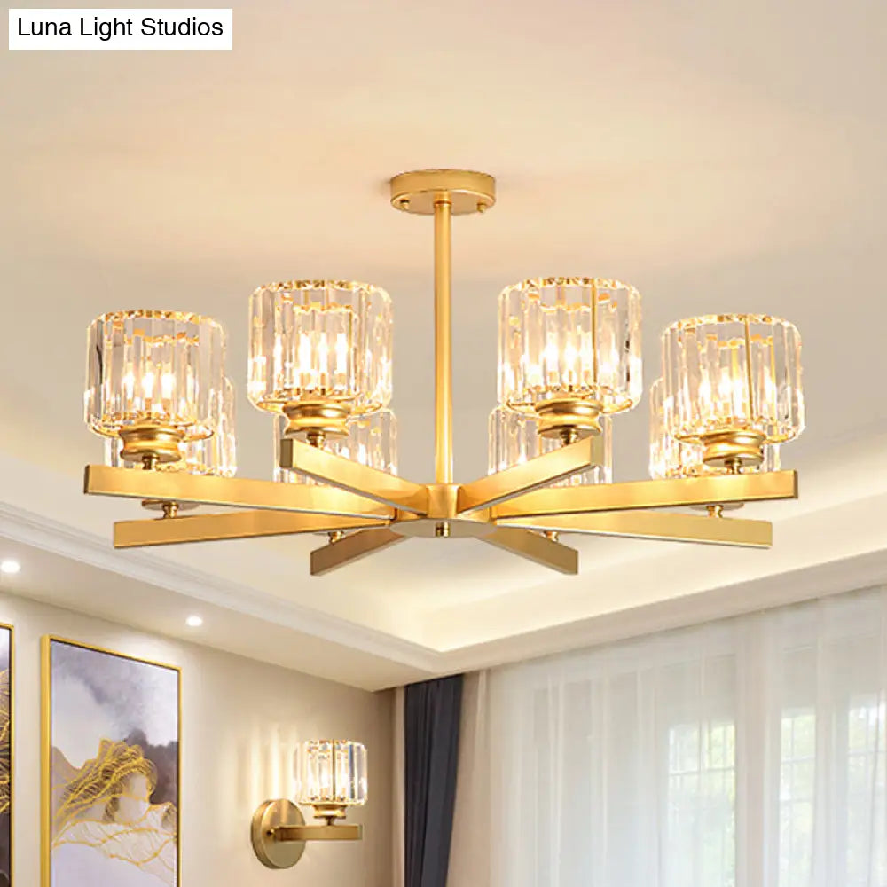 Modern Gold Crystal Pendant Chandelier Light - 3/6/10 Heads Cylindrical Design