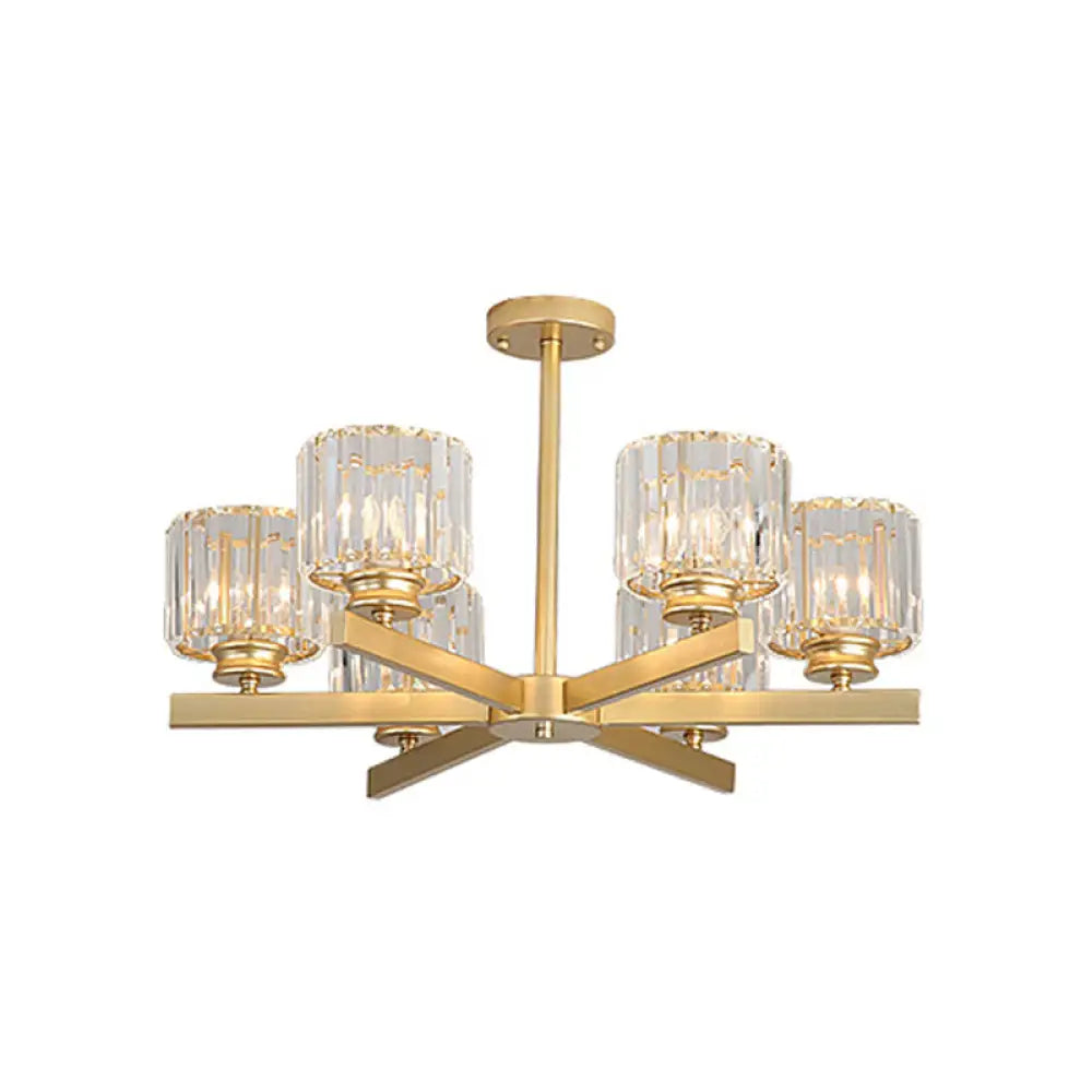 Modern Gold Crystal Pendant Chandelier Light - 3/6/10 Heads Cylindrical Design 6 /