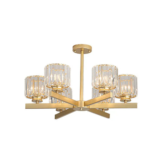 Modern Gold Crystal Pendant Chandelier Light - 3/6/10 Heads Cylindrical Design 6 /