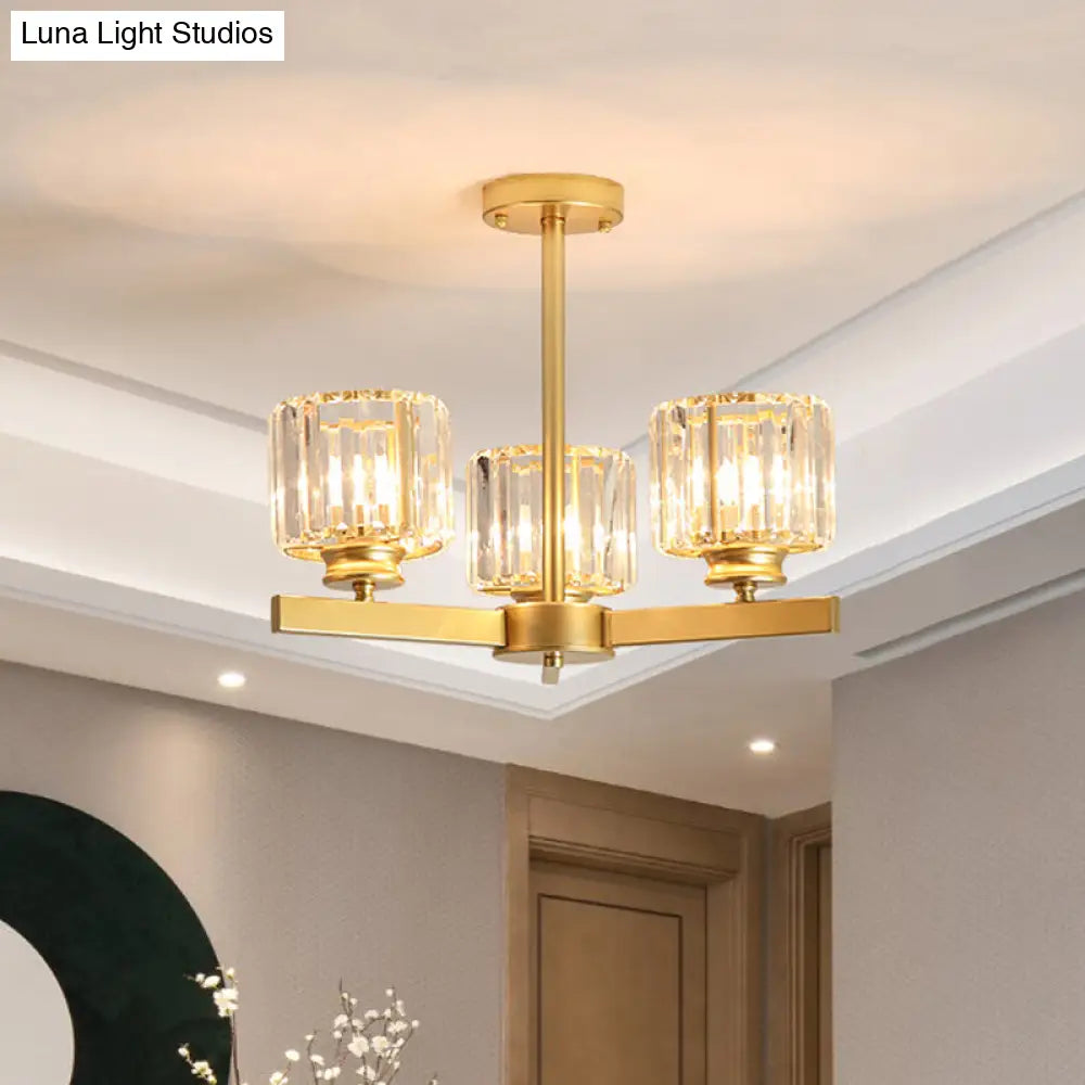 Modern Gold Crystal Chandelier Pendant Light - 3/6/10 Heads Cylindrical Design