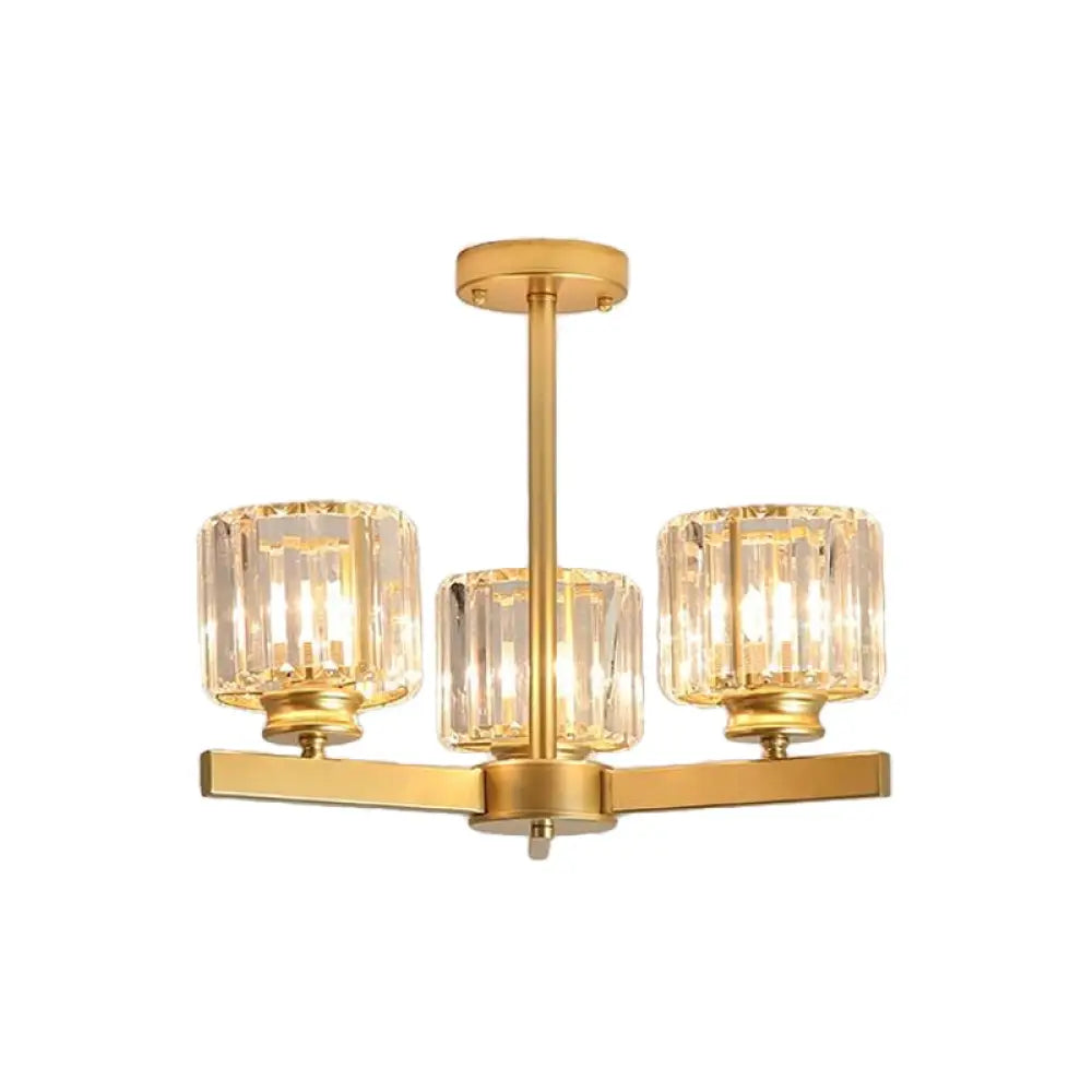 Modern Gold Crystal Pendant Chandelier Light - 3/6/10 Heads Cylindrical Design 3 /