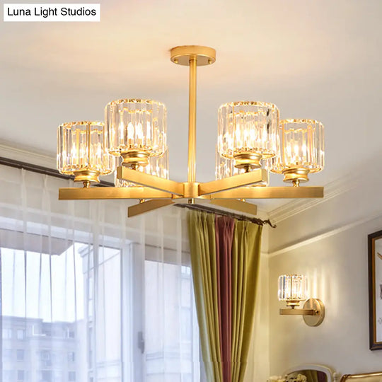 Modern Gold Crystal Pendant Chandelier Light - 3/6/10 Heads Cylindrical Design