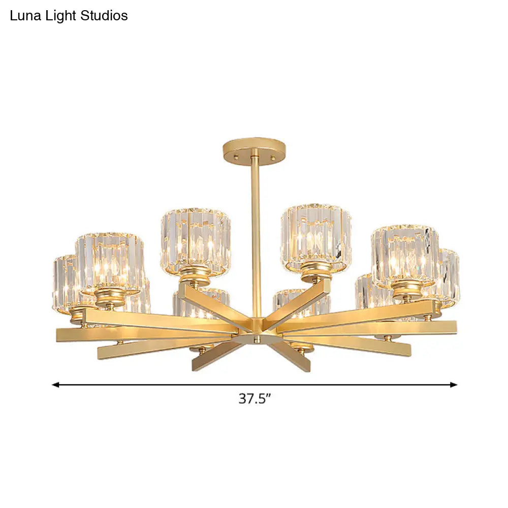 Modern Gold Crystal Pendant Chandelier Light - 3/6/10 Heads Cylindrical Design