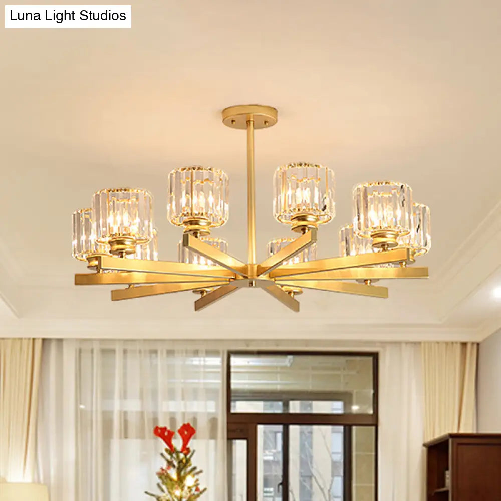 Modern Gold Crystal Chandelier Pendant Light - 3/6/10 Heads Cylindrical Design