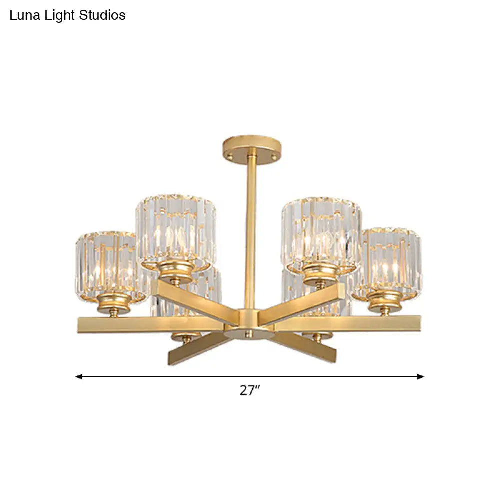 Modern Gold Crystal Pendant Chandelier Light - 3/6/10 Heads Cylindrical Design