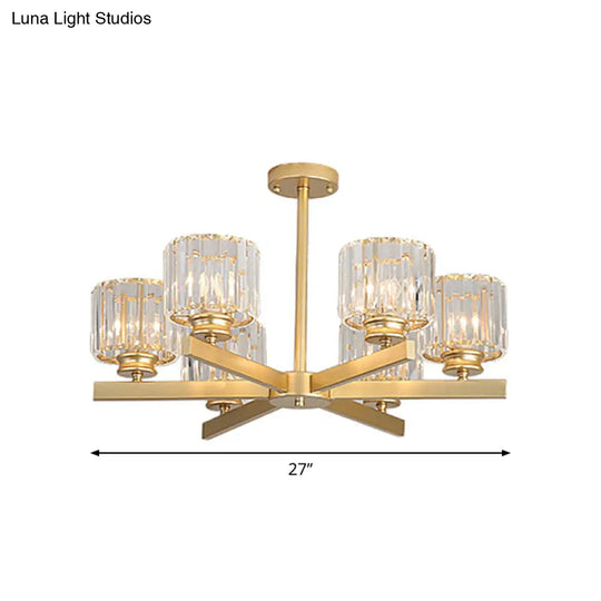 Modern Gold Crystal Pendant Chandelier Light - 3/6/10 Heads Cylindrical Design