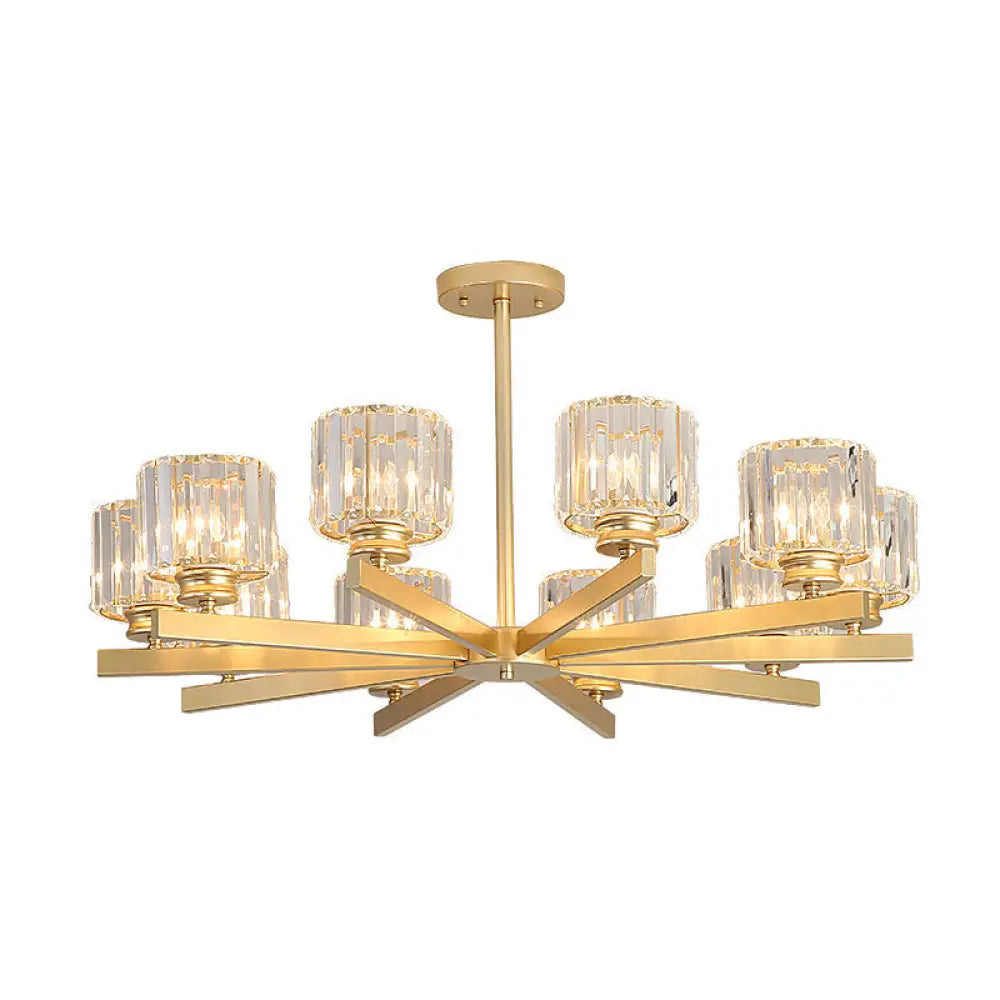 Modern Gold Crystal Pendant Chandelier Light - 3/6/10 Heads Cylindrical Design 10 /