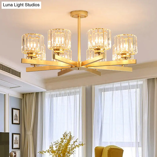 Modern Gold Crystal Pendant Chandelier Light - 3/6/10 Heads Cylindrical Design