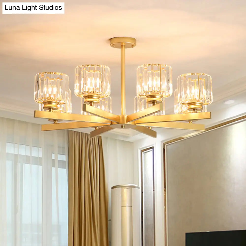 Modern Gold Crystal Chandelier Pendant Light - 3/6/10 Heads Cylindrical Design